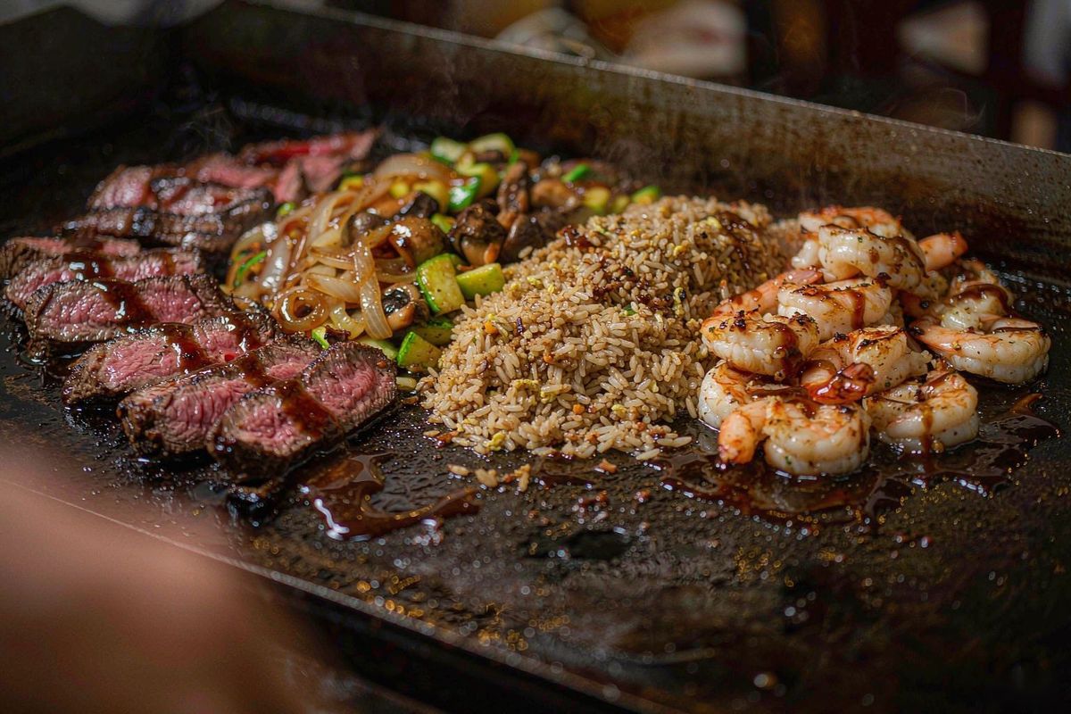 Teppanyaki grill set up at a private Orange County home