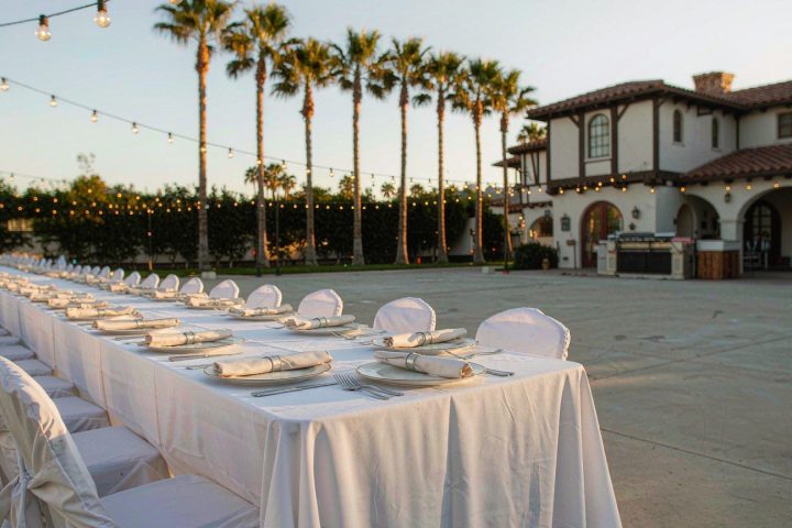 Backyard table setup ready for a private hibachi chef party in Orange County